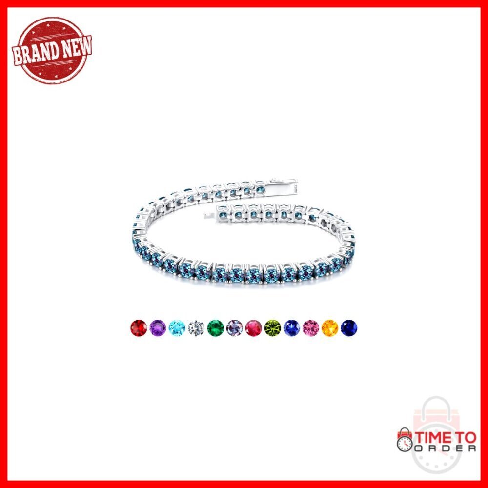 Sterling Silver Tennis Bracelet, 7 Inch, Birthstone Gift for Women